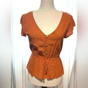 One Clothing brand Orange Polka Dot Button-Up Top medium
